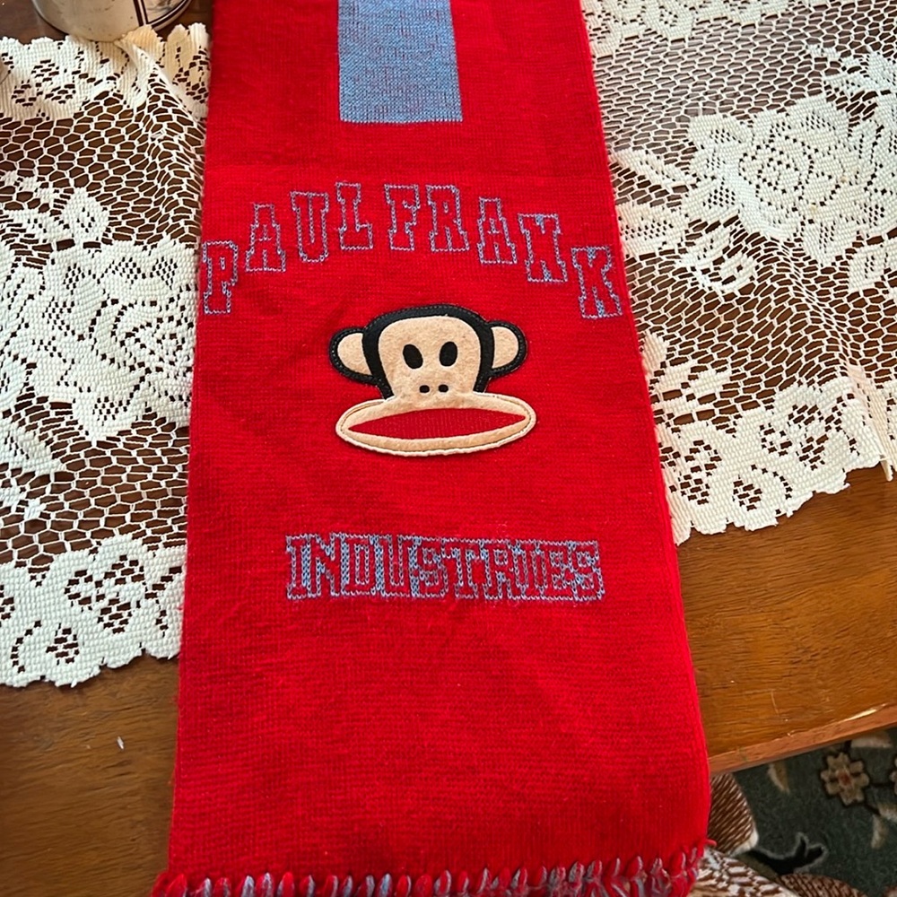 Paul Frank Red Scarf with Monkey Emblem